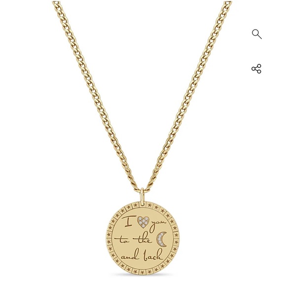 Zoe Chicco 14K LARGE "I LOVE YOU TO THE MOON & BACK" MANTRA CURB CHAIN NECKLACE - Picture 1 of 9
